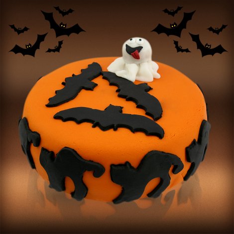 Halloween Ghost & Bat Cake and Spooky Cupcakes
